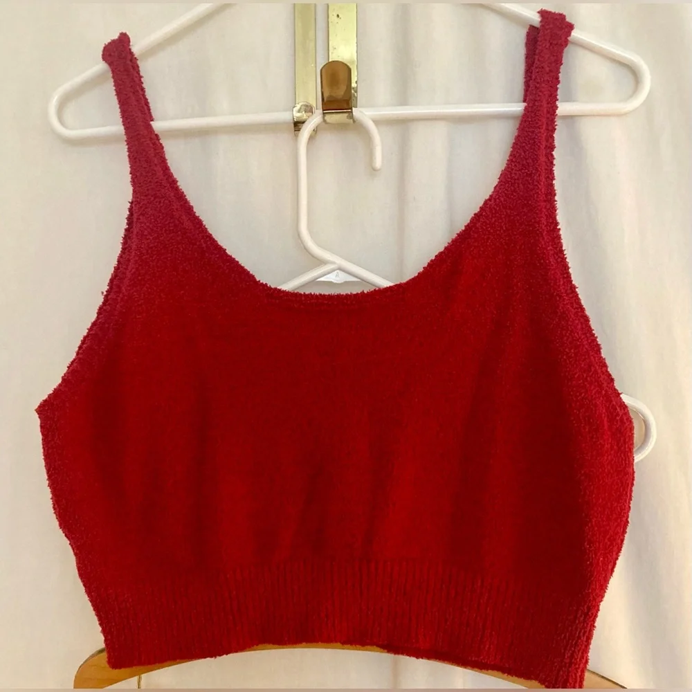 Red 3 Piece Knit Set - Sweater, Crop Tank & Wide Leg Pants Size XL